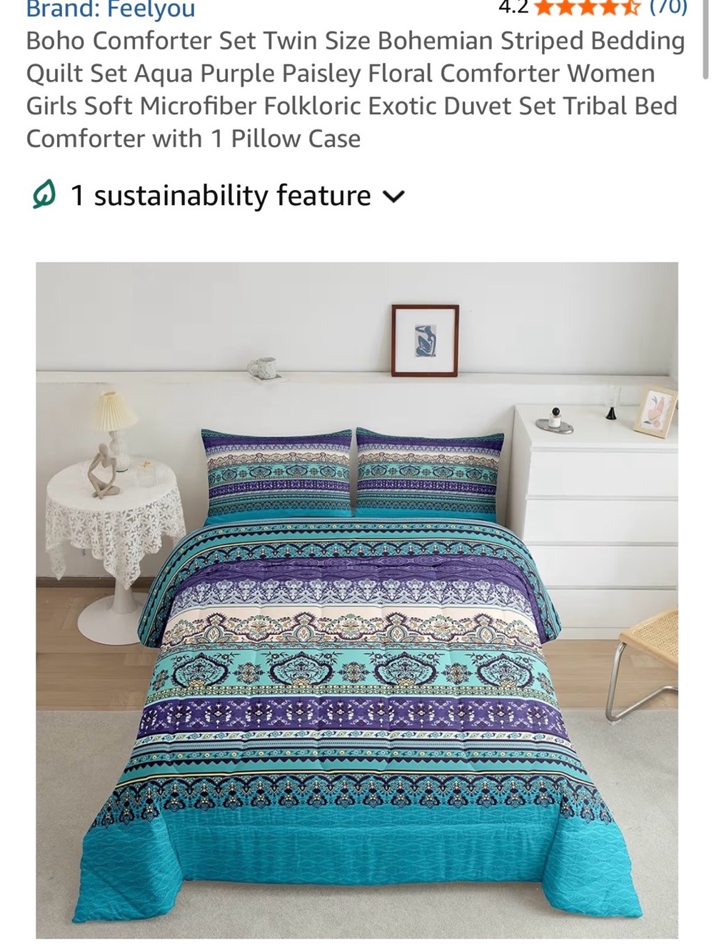 Aqua & Purple Bohemian Striped Comforter
